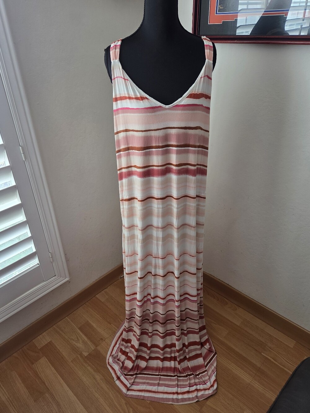 Soma Weekend Striped Maxi Dress in Cream, Pink and Brown Summer Resortwear XL